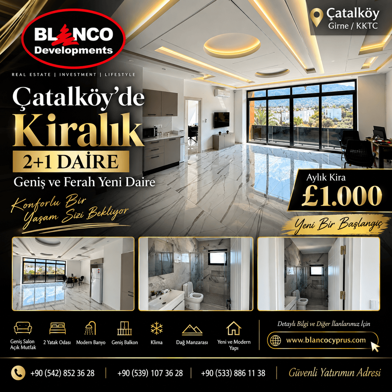 Çatalköy’de Kiralık 2+1 Daire!! - Blanco Developments